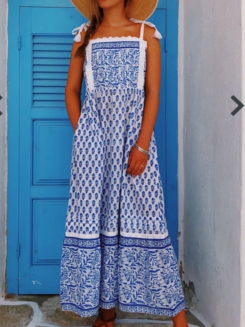 Pink City Prints Provencal Elena Dress in blue white XS